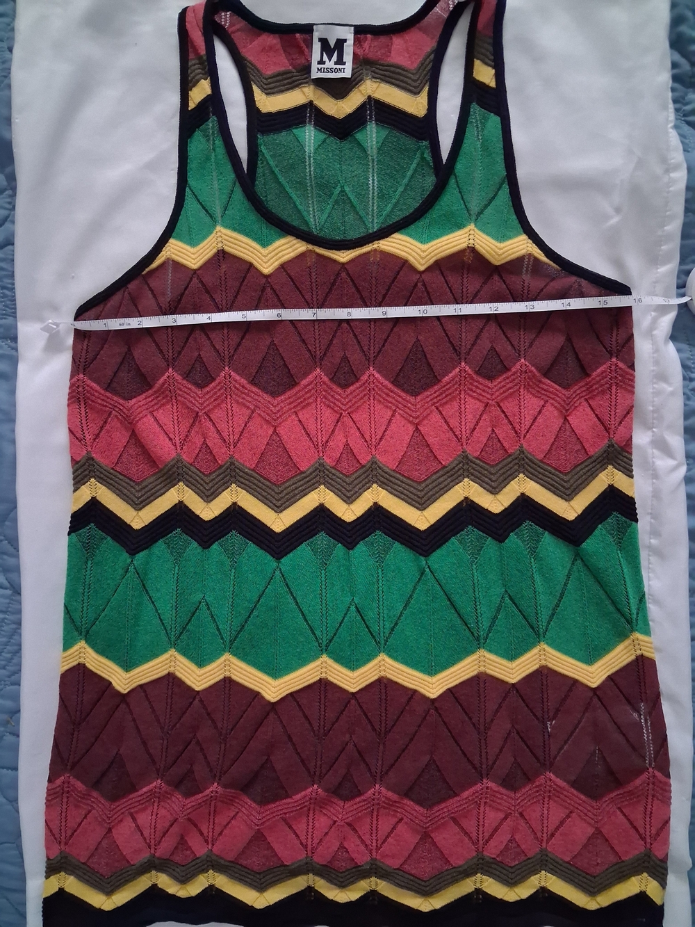 M Missoni Green Multi-Color Chevron Knit Racerback Tank SZ 6 40